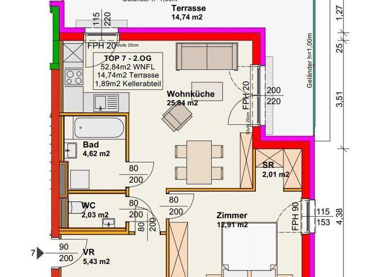 Terrassenwohnung zum Kauf 239.500 € 2 Zimmer 52,8 m² 2. Geschoss Wiener Neustadt 2700
