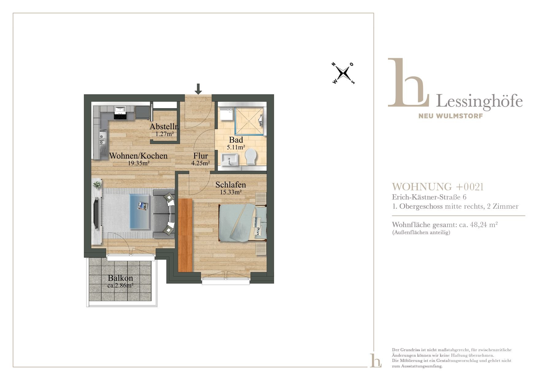 Wohnung zur Miete 675 € 2 Zimmer 48,2 m²<br/>Wohnfläche 1.<br/>Geschoss 01.01.2025<br/>Verfügbarkeit Erich-Kästner-Straße 6 Neu Wulmstorf Neu Wulmstorf 21629