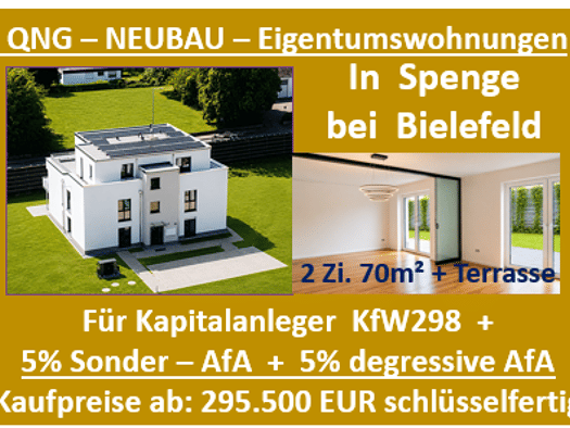 Terrassenwohnung zum Kauf - Erstbezug provisionsfrei als Kapitalanlage geeignet 295.500 € 2 Zimmer 70 m² Großdornberg Bielefeld 33619