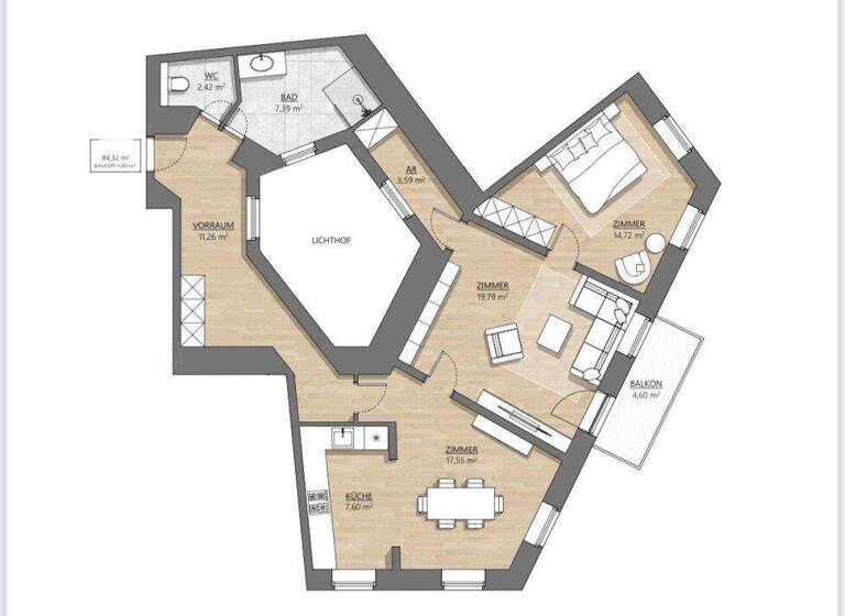 WG-Zimmer zum Kauf 289.000 € 3 Zimmer 84,3 m² 2. Geschoss Pasettistraße Wien 1200