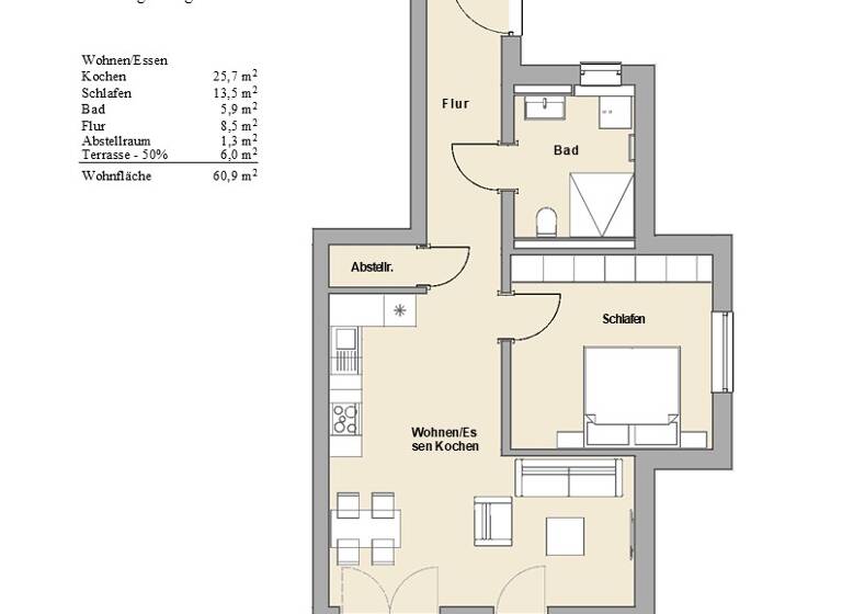Terrassenwohnung zum Kauf provisionsfrei als Kapitalanlage geeignet 272.005 € 2 Zimmer 61 m² Höllberger Str. 3 Oberkammlach Kammlach 87754