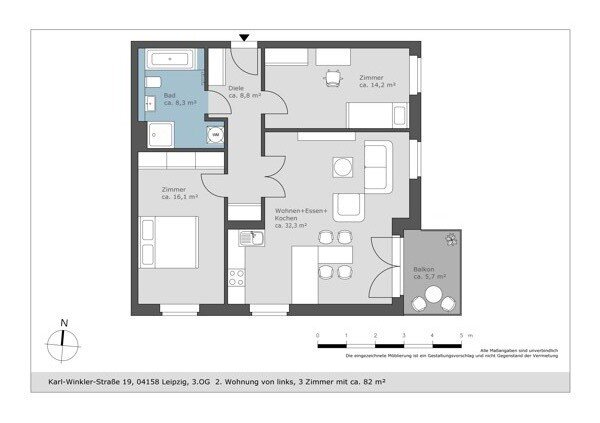 Wohnung zur Miete 1.031 € 3 Zimmer 82,5 m²<br/>Wohnfläche 3.<br/>Geschoss Karl-Winkler-Straße 19 Lindenthal Leipzig 04158