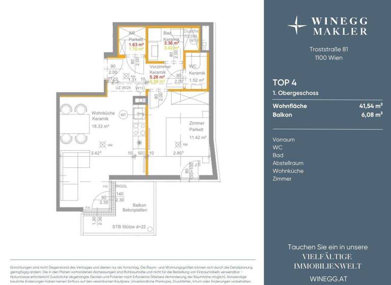 Wohnung zur Miete - Erstbezug 748 € 2 Zimmer 41,5 m² 1. Geschoss Troststraße 81 Wien 1100