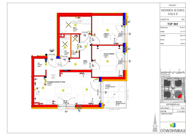 Wohnung zur Miete - Erstbezug 882 € 3 Zimmer 70,8 m² 2. Geschoss Kellner-Straße/Perausch-Straße Enns 4470