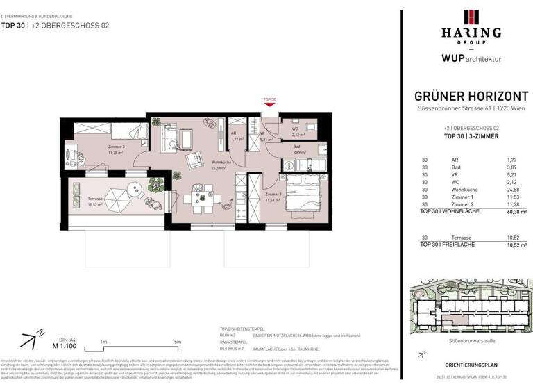 Wohnung zum Kauf - Erstbezug 376.500 € 3 Zimmer 60,4 m² 2. Geschoss Süßenbrunner Straße 61 Wien 1220