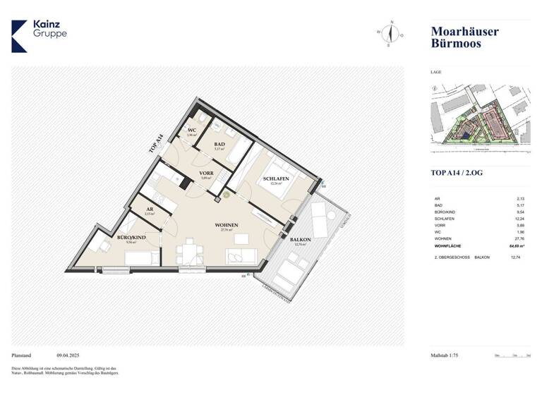 Wohnung zum Kauf - Erstbezug 298.000 € 3 Zimmer 64,7 m² 2. Geschoss Bürmoos 5111