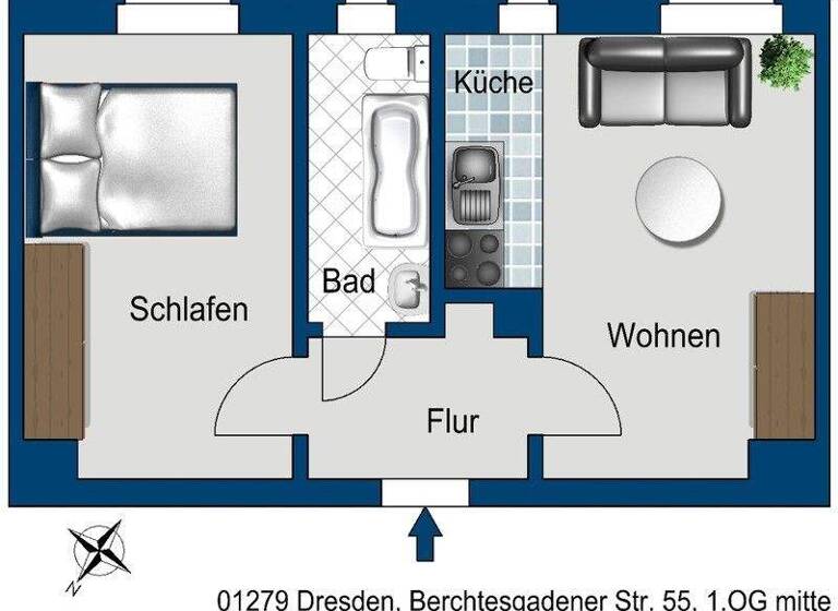 Wohnung zur Miete 323 € 1,5 Zimmer 34 m² 1. Geschoss frei ab 01.06.2026 Berchtesgadener Str. 55 Laubegast Dresden 01279
