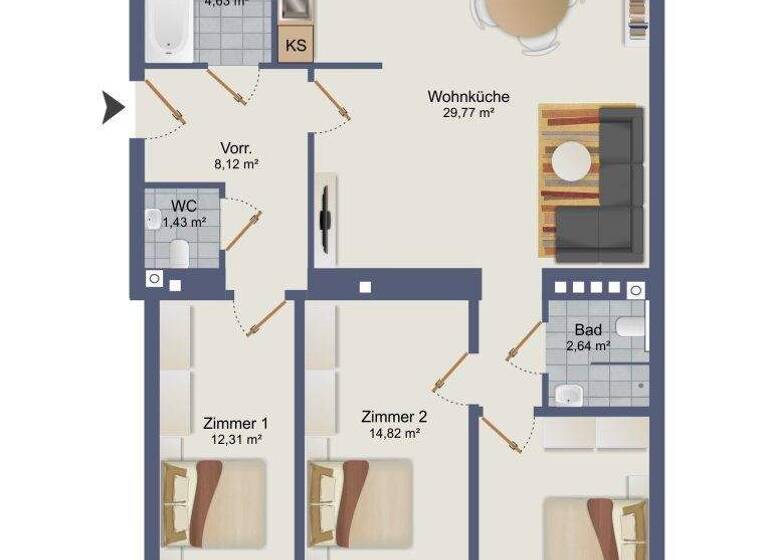 Wohnung zum Kauf 465.000 € 4 Zimmer 86,4 m² 1. Geschoss Wien 1020