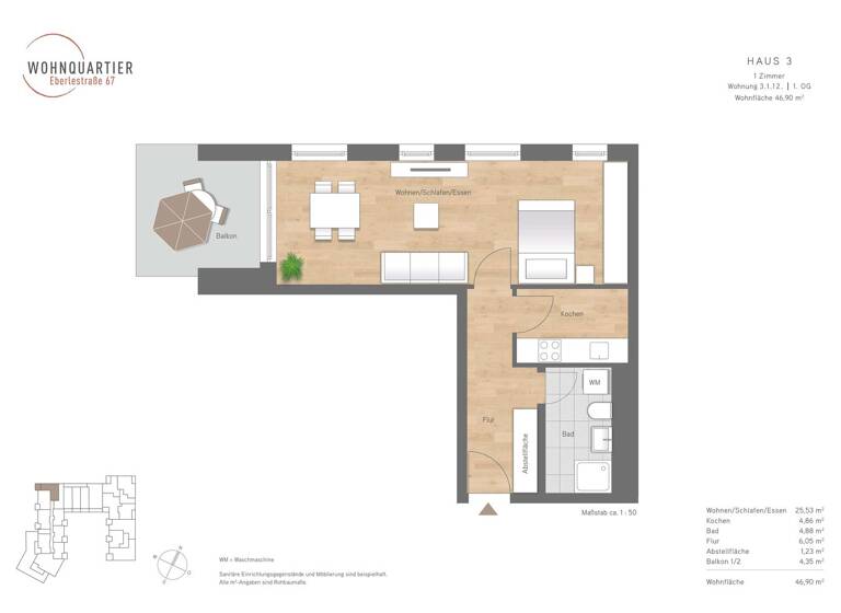 Wohnung zum Kauf provisionsfrei 399.000 € 2 Zimmer 48 m² 1. Geschoss Pfersee Augsburg 86157