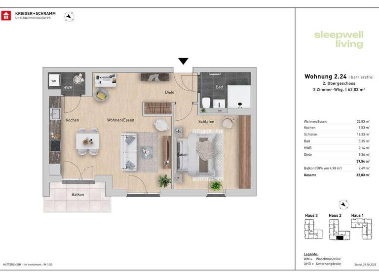 Wohnung zum Kauf - Neubau provisionsfrei als Kapitalanlage geeignet 419.400 € 2 Zimmer 62 m² Schulstraße 29-31 Hattersheim 65795
