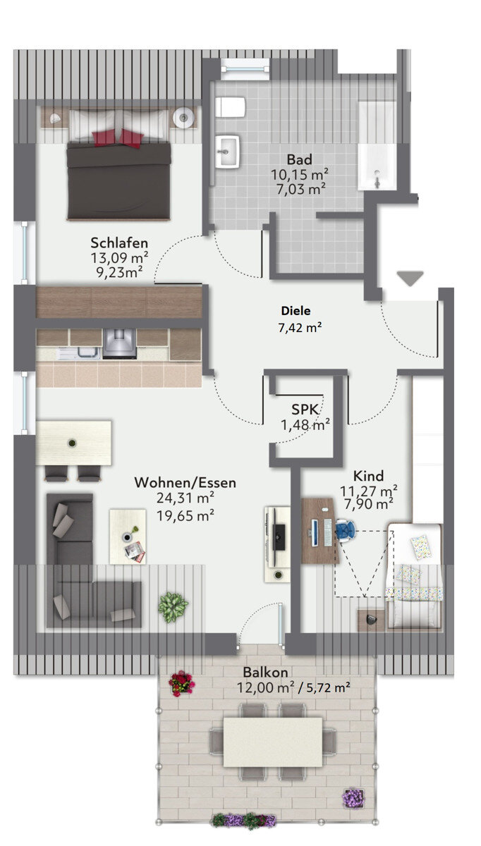 Wohnung zum Kauf 339.000 € 3 Zimmer 58,4 m²<br/>Wohnfläche Baar Baar-Ebenhausen / Baar 85107