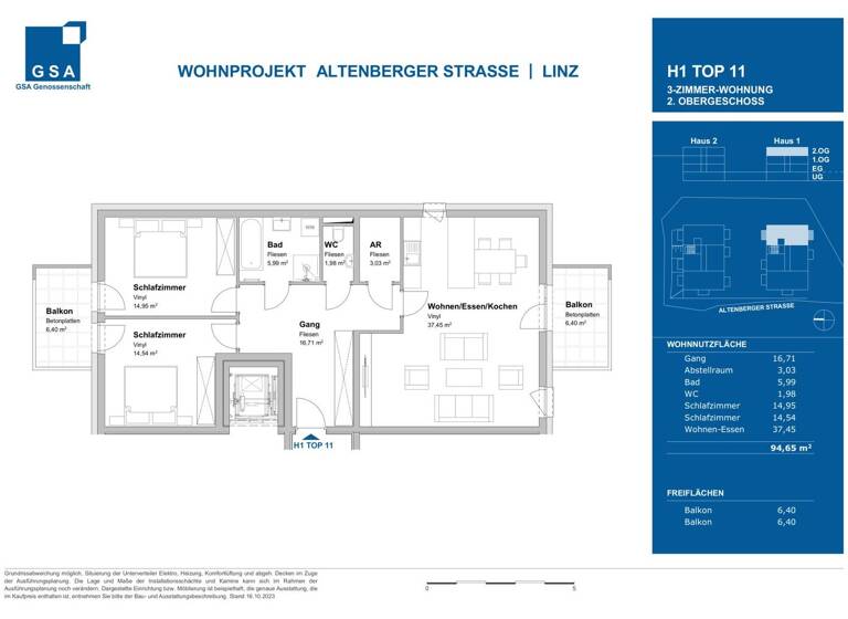 Wohnung zur Miete - Erstbezug 1.094 € 3 Zimmer 94,7 m² 2. Geschoss Pöstlingberg Altenberg bei Linz 4040