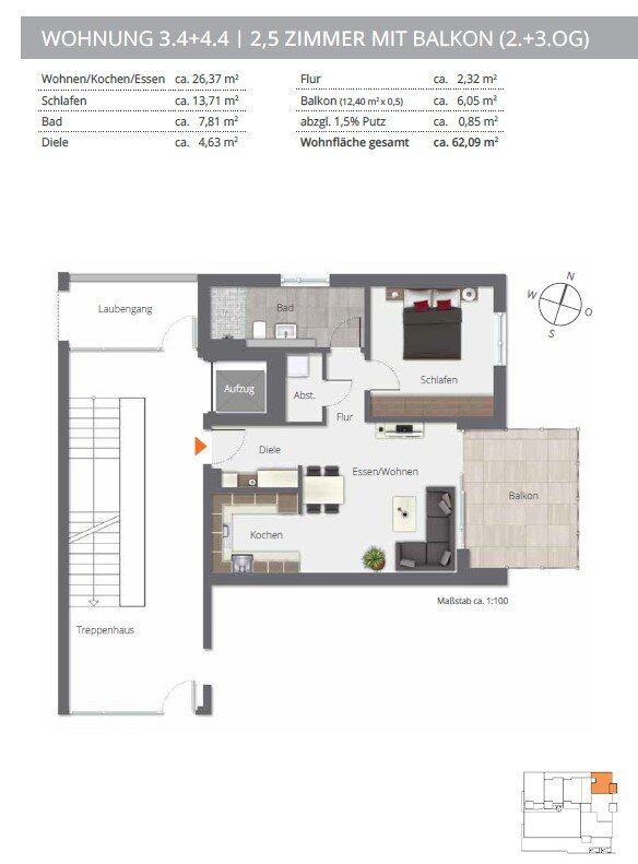 Wohnung zum Kauf provisionsfrei 346.900 € 2,5 Zimmer 62,1 m²<br/>Wohnfläche Kernstadt Biberach an der Riß 88400