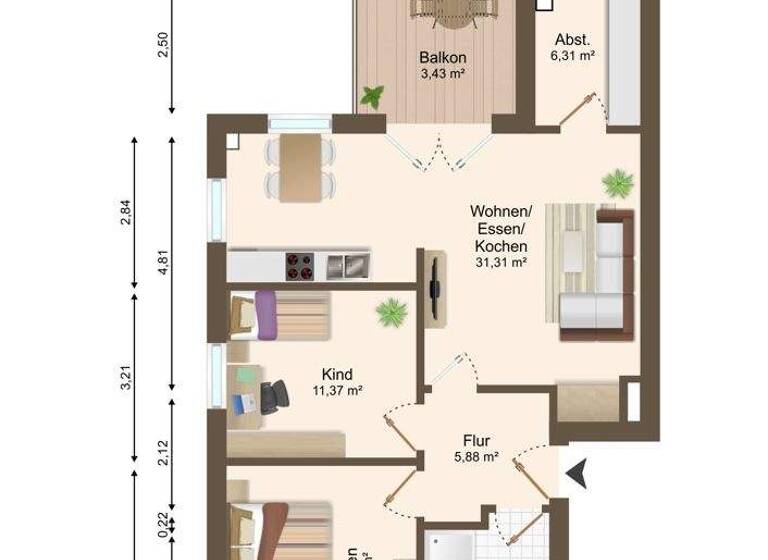 Wohnung zur Miete 860 € 3 Zimmer 80 m² Hennstedt 25779