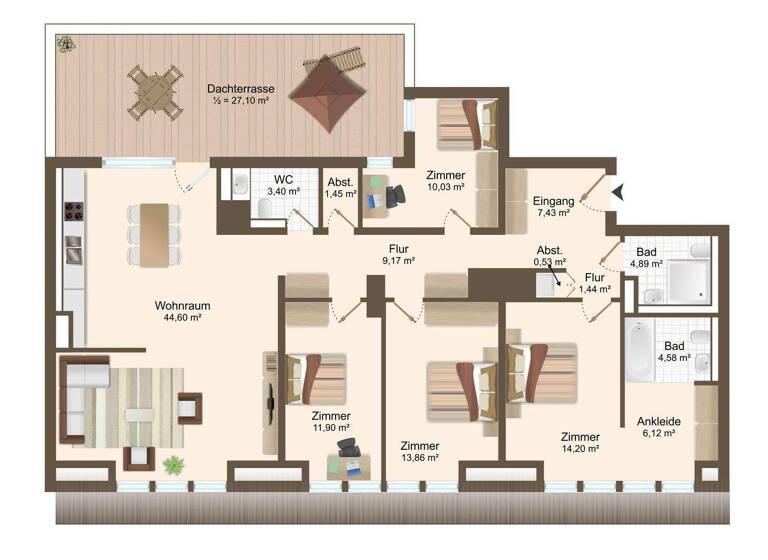 WG-Zimmer zur Miete - Erstbezug 1.690 € 5 Zimmer 147,2 m² 6. Geschoss frei ab sofort Eisenbahnstraße 131a Volkmarsdorf Leipzig 04315
