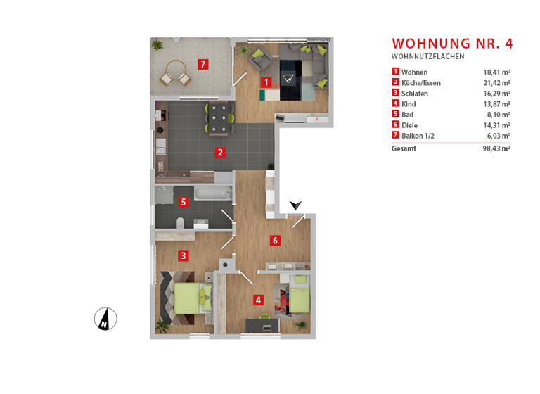 Wohnung zur Miete - Erstbezug 1.800 € 3,5 Zimmer 98,4 m² 1. Geschoss frei ab sofort Körschstr. 8 Plieningen Stuttgart 70599