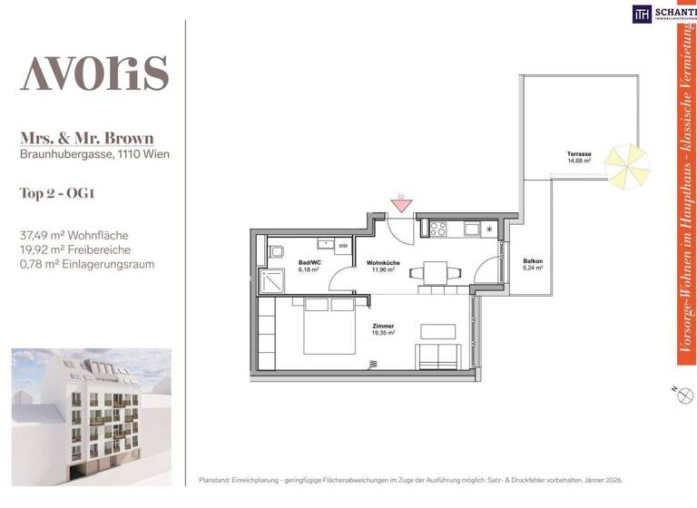 Wohnung zum Kauf - Erstbezug provisionsfrei 239.000 € 2 Zimmer 37,5 m² 1. Geschoss Braunhubergasse Wien 1110