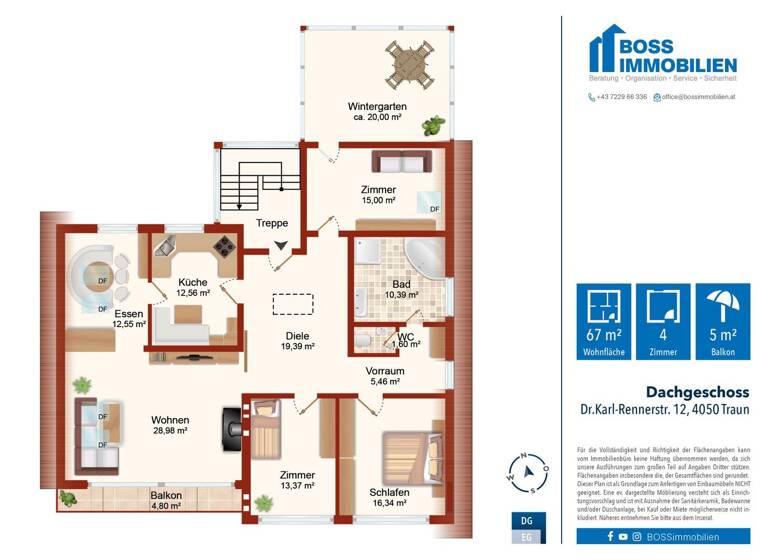 Wohnung zur Miete 1.300 € 4 Zimmer 135 m² 1. Geschoss Dr. Karl Rennerstraße 12 Traun 4050