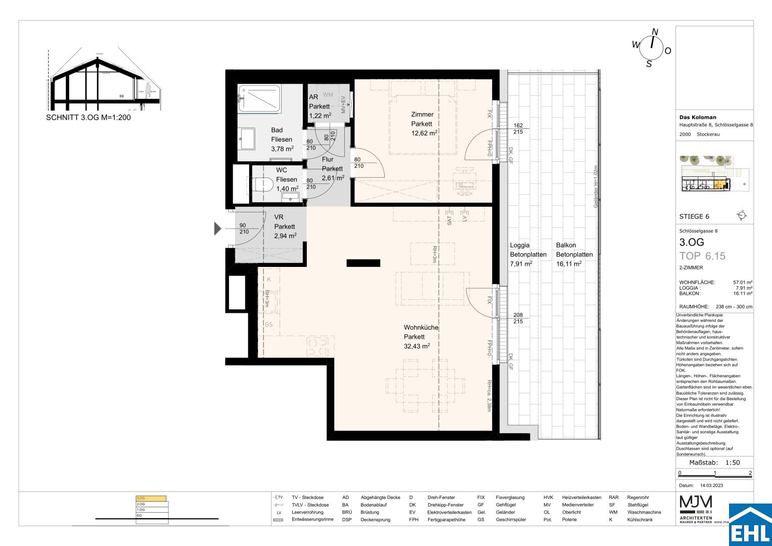 Wohnung zum Kauf 361.000 € 2 Zimmer 57 m²<br/>Wohnfläche 3.<br/>Geschoss Schlösselgasse Stockerau 2000