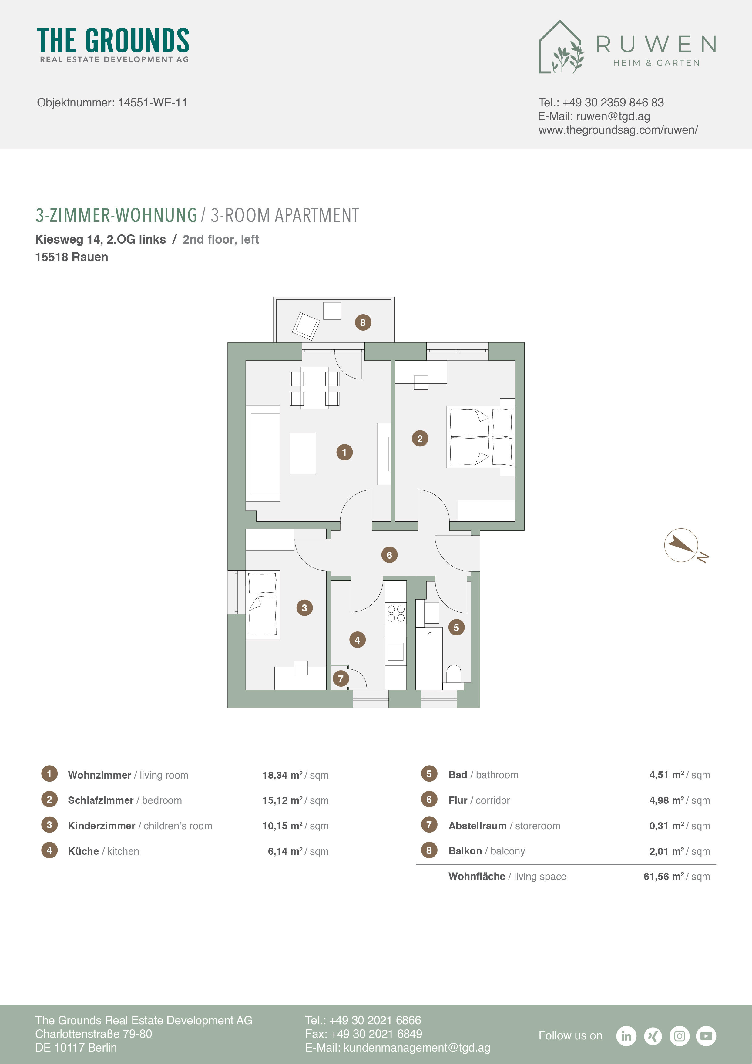 Wohnung zum Kauf provisionsfrei 96.200 € 3 Zimmer 61,7 m²<br/>Wohnfläche 2.<br/>Geschoss Rauen 15518