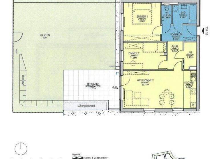 Terrassenwohnung zur Miete - Erstbezug 955 € 71,5 m² EG Wiener Neustadt 2700