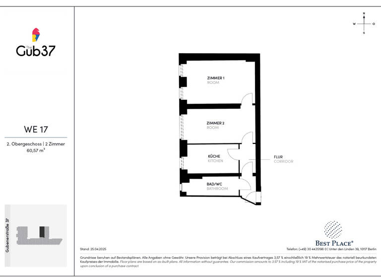 Wohnung zum Kauf 260.000 € 2 Zimmer 60,6 m²<br/>Wohnfläche 2.<br/>Geschoss Gubener Straße 37 Friedrichshain Berlin 10243