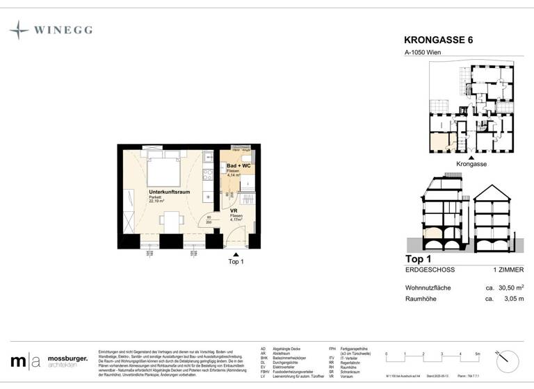 Studio zum Kauf - Erstbezug 240.500 € 1 Zimmer 30,5 m² EG Krongasse 6 Wien 1050