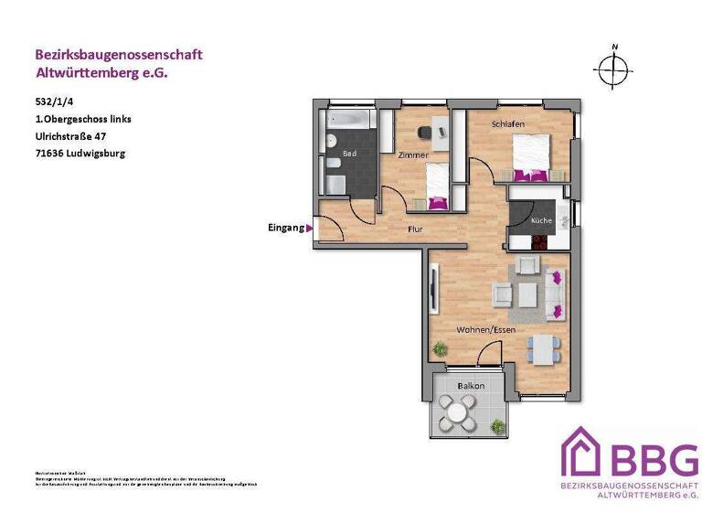 Wohnung zur Miete 1.361 € 3 Zimmer 87,3 m² 1. Geschoss frei ab 16.05.2026 Ulrichstraße 47 West Ludwigsburg 71636
