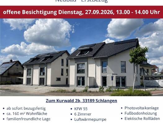 Doppelhaushälfte zum Kauf - Erstbezug provisionsfrei 529.900 € 6 Zimmer 160,2 m² 280 m² Grundstück Zum Kurwald 2 Schlangen Schlangen 33189