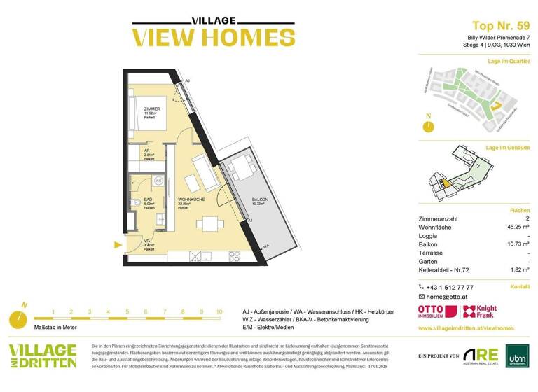 Wohnung zum Kauf - Erstbezug 450.000 € 2 Zimmer 45,2 m² 9. Geschoss Wien 1030