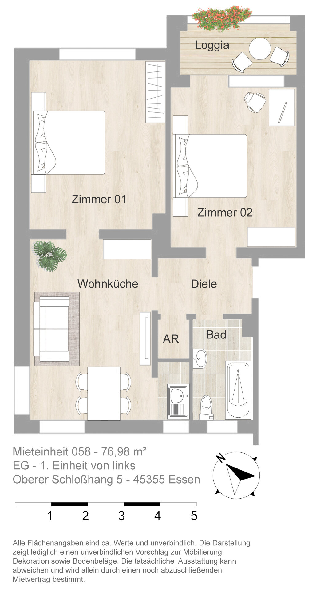 Wohnung zur Miete 700 € 3 Zimmer 77 m²<br/>Wohnfläche EG<br/>Geschoss Oberer Schloßhang 5 Borbeck-Mitte Essen 45355