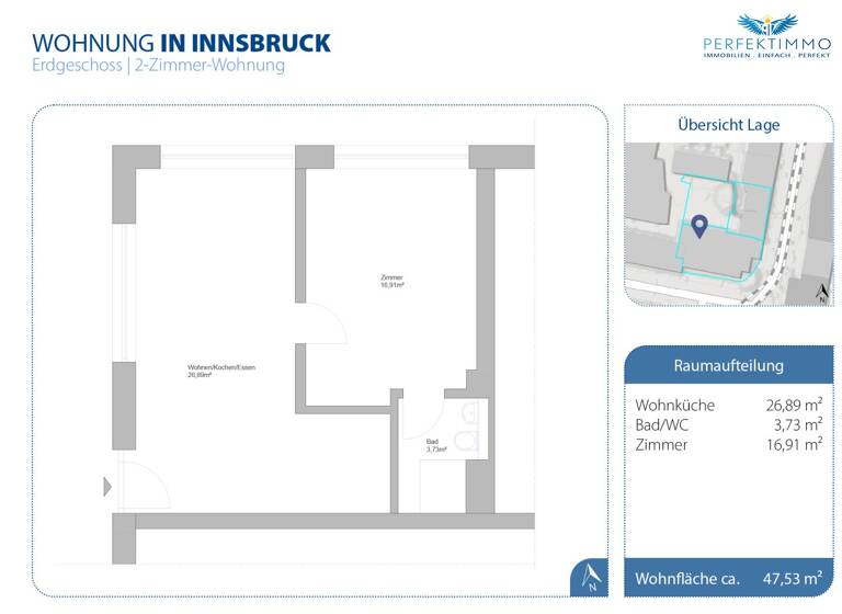 Wohnung zum Kauf 299.000 € 2 Zimmer 47,5 m² EG frei ab 01.07.2026 Innsbruck 6020