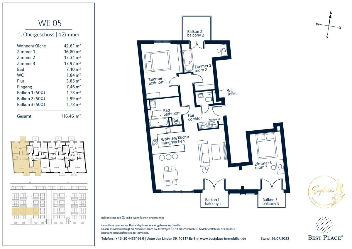 Wohnung zum Kauf 670.000 € 4 Zimmer 116,5 m²<br/>Wohnfläche 1.<br/>Geschoss 01.10.2025<br/>Verfügbarkeit Gesellschaftstraße 31 / 32 Reinickendorf Berlin 13409