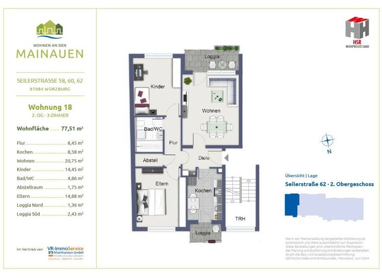 Wohnung zum Kauf 289.000 € 3 Zimmer 77,5 m²<br/>Wohnfläche Heidingsfeld Würzburg 97084
