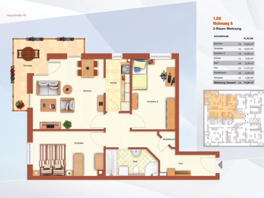 Terrassenwohnung zur Miete - Erstbezug 870 € 3 Zimmer 74 m² Geschoss 1/4 frei ab 01.11.2026 Hauptstraße 48 Heidenau 01809