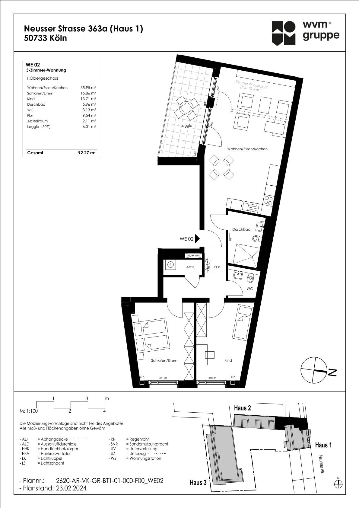 Wohnung zum Kauf provisionsfrei 634.900 € 3 Zimmer 92,3 m²<br/>Wohnfläche 1.<br/>Geschoss Neusser Straße 363 a Nippes Köln 50733