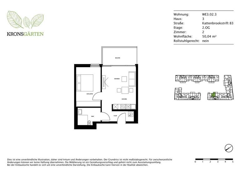 Wohnung zur Miete 675 € 2 Zimmer 49,9 m² 2. Geschoss Kattenbrookstrift 83 Bemerode Hannover 30539