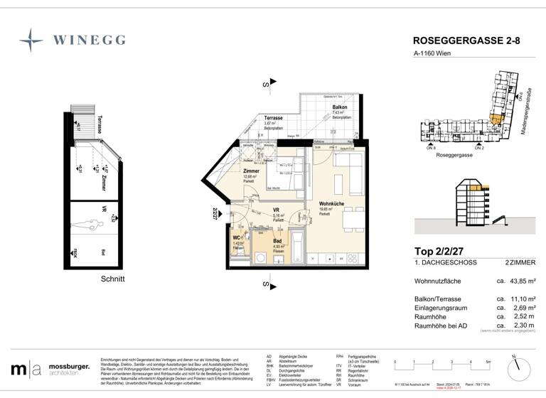 Wohnung zum Kauf - Erstbezug 352.300 € 2 Zimmer 43,9 m² 6. Geschoss Roseggergasse 2-8 Wien 1160