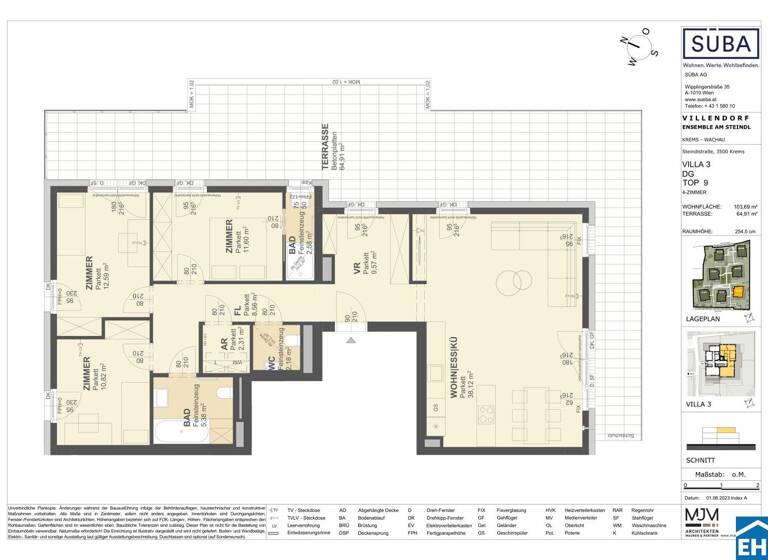 Wohnung zum Kauf - Erstbezug 880.000 € 4 Zimmer 103,7 m² Steindlstraße Krems an der Donau 3500