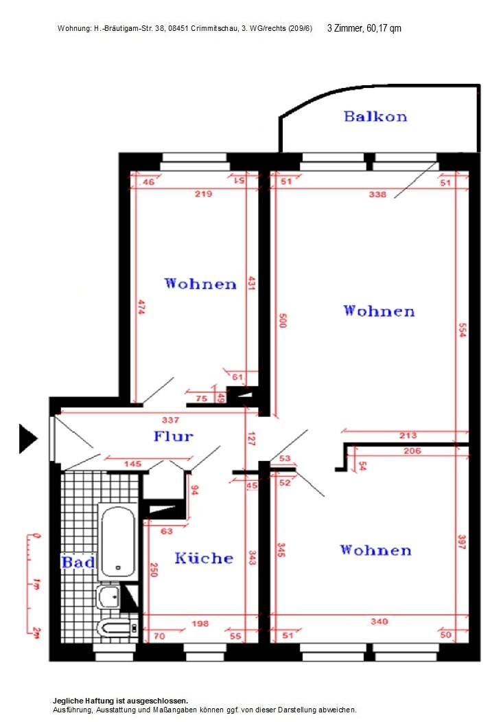 Wohnung zur Miete 379 € 3 Zimmer 60,2 m²<br/>Wohnfläche 2.<br/>Geschoss H.-Bräutigam-Str. 38 Crimmitschau Crimmitschau 08451