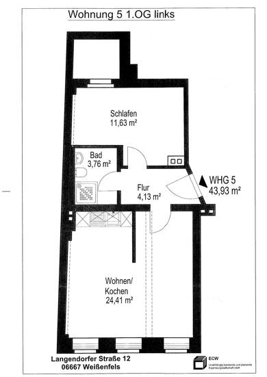 Wohnung zur Miete 255 € 2 Zimmer 43,9 m² 1. Geschoss frei ab sofort Weißenfels Weißenfels 06667