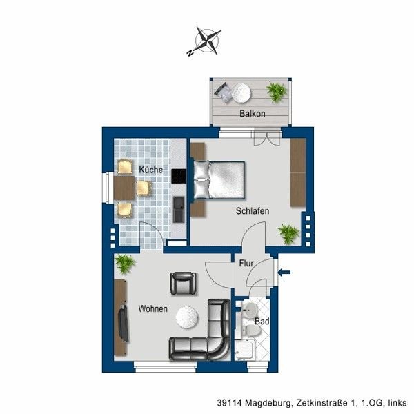 Wohnung zur Miete 324,39 € 2 Zimmer 51,5 m²<br/>Wohnfläche 1.<br/>Geschoss 13.11.2024<br/>Verfügbarkeit Zetkinstr. 1 Siedlung Cracau Magdeburg 39114