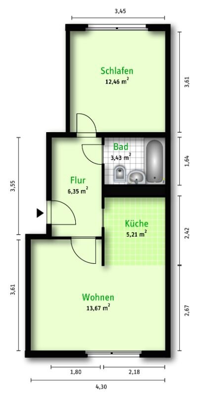 Wohnung zur Miete 347 € 2 Zimmer 41,8 m²<br/>Wohnfläche EG<br/>Geschoss Alfred-Brehm-Weg 7 Nördliche Neustadt Halle 06122