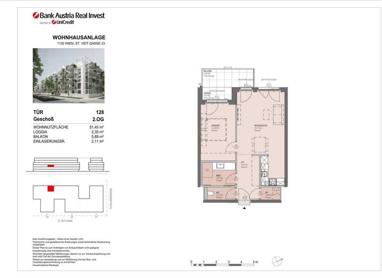 Wohnung zur Miete - Erstbezug 1.039 € 2 Zimmer 51,5 m² 2. Geschoss frei ab sofort St. Veit-Gasse 25 Wien 1130