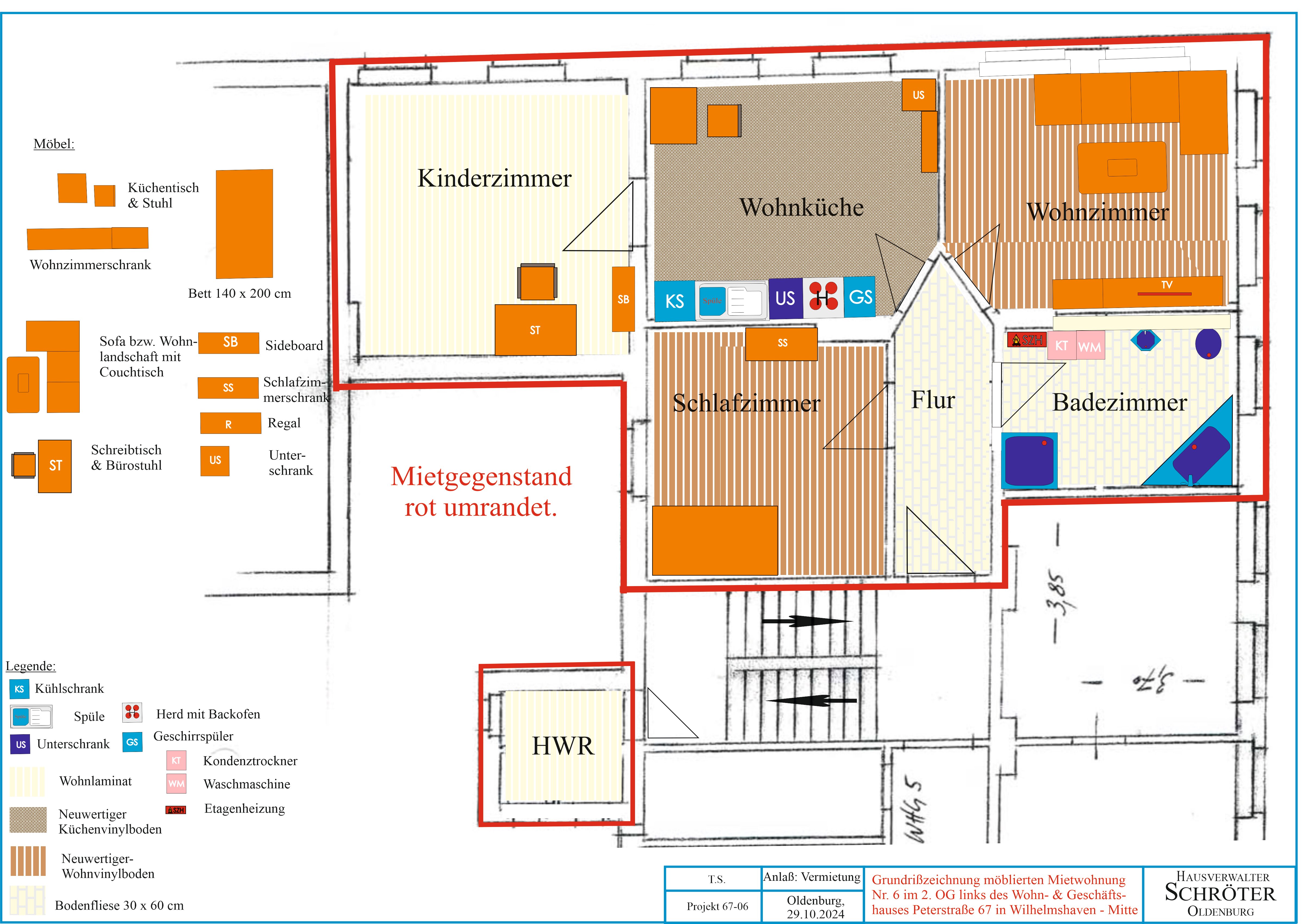 Wohnung zur Miete 760 € 3 Zimmer 90,9 m²<br/>Wohnfläche 2.<br/>Geschoss ab sofort<br/>Verfügbarkeit Peterstraße 67 Innenstadt Wilhelmshaven 26382