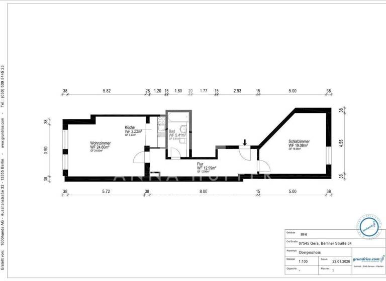 Wohnung zur Miete 450 € 2 Zimmer 65,3 m² 1. Geschoss frei ab 15.03.2026 Berliner Straße 34 Innenstadt Gera 07545