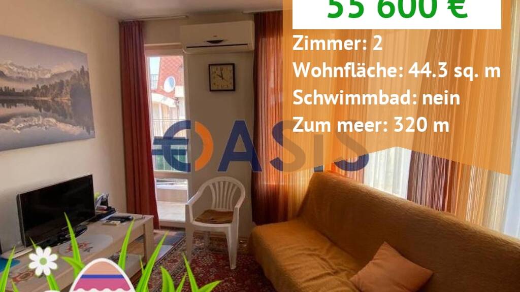 Studio zum Kauf provisionsfrei 55.600 € 2 Zimmer 44 m² 4. Geschoss kv. Cherno more Nessebar 8230