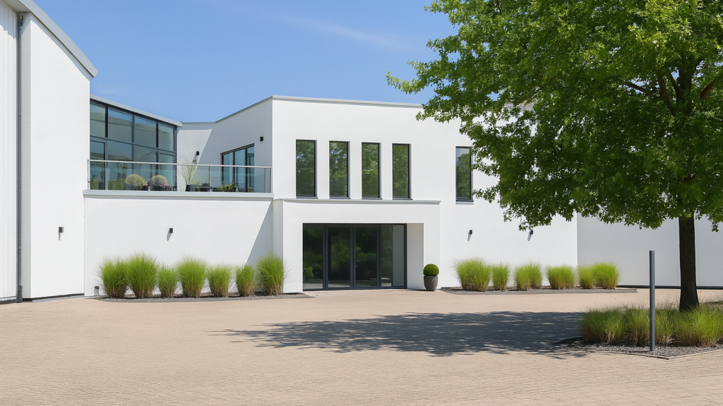 Repräsentatives Firmengebäude mit Büros, Showroom und Lagerhallen