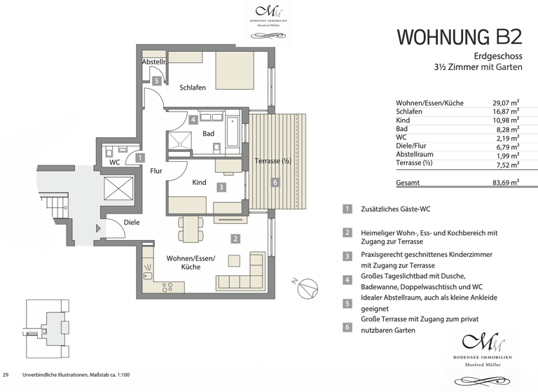 Terrassenwohnung zum Kauf - Erstbezug provisionsfrei 518.500 € 3,5 Zimmer 83,7 m² EG Eriskirch 88097