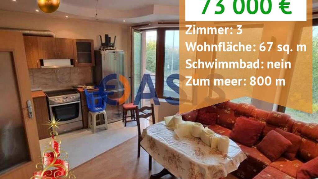 Studio zum Kauf provisionsfrei 73.000 € 3 Zimmer 67 m² 2. Geschoss kv. Cherno more Nessebar 8230